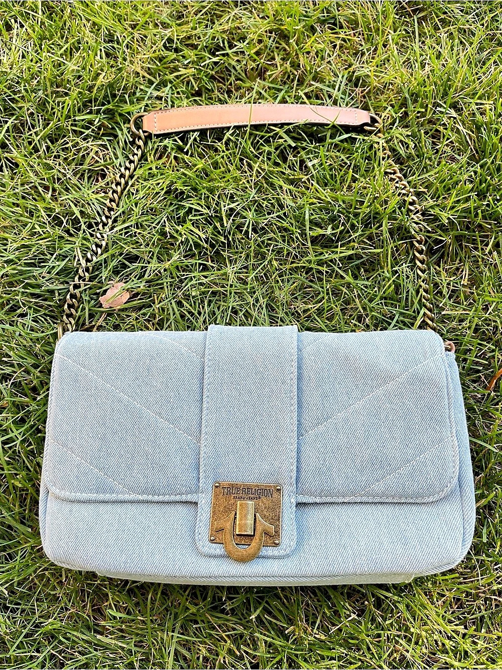 True Religion Light Blue Denim Flap Shoulder Bag Purse